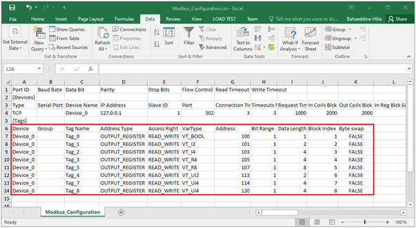 OPC Server for Modbus CSV Configuration