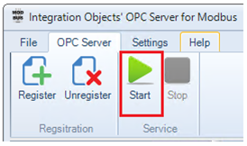 Start the OPC Server for Modbus Service