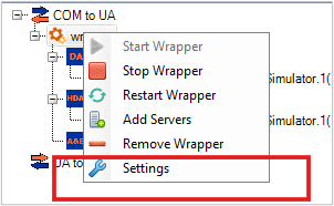 OPC UA Wrapper Settings