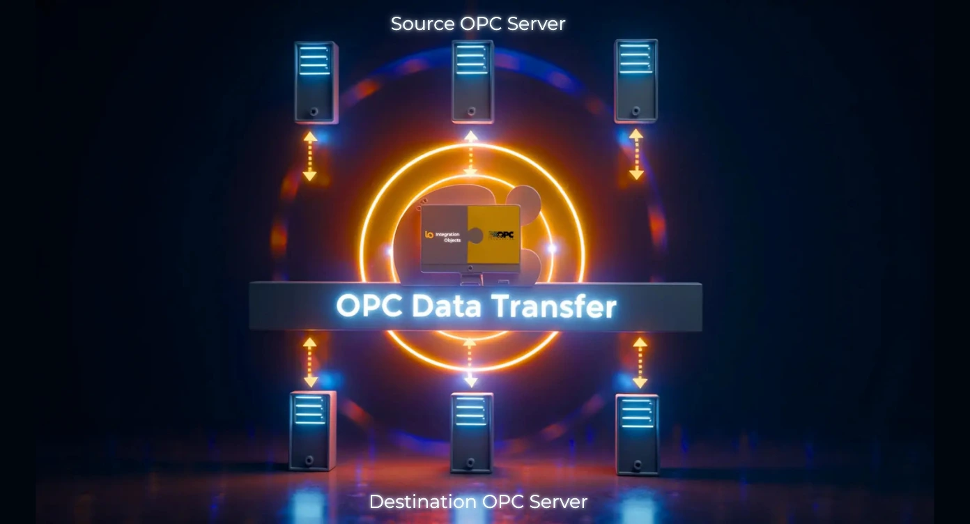 OPC Data Transfer architecture diagram: redundant OPC server-to-server data exchange
