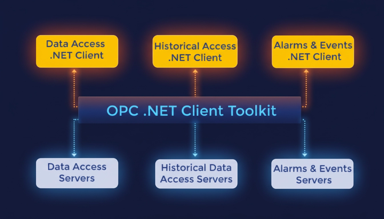 OPC.NET Client Toolkit architecture diagram: C# and VB.NET application data access